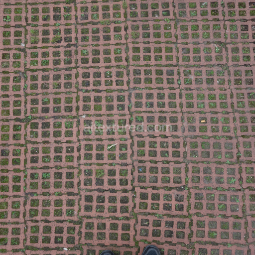 Preview — PBR Ground Texture Featuring Red Brick Grid Pattern with Grass Growth