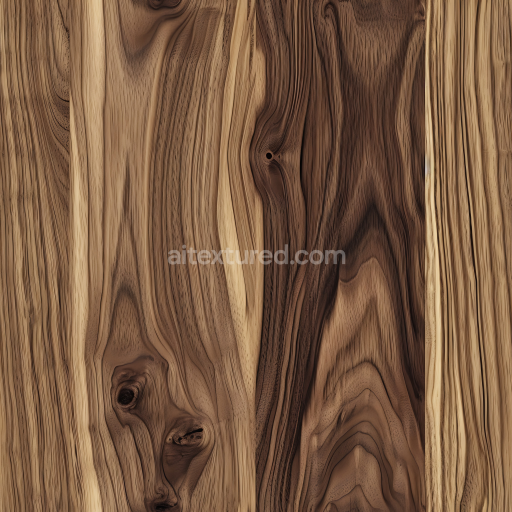 Seamless 3D Walnut Wood Planks PBR Texture with Natural Grain and Knots