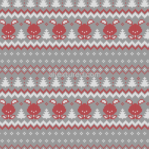 Seamless 3D PBR Knit Texture with Red Bunnies and White Trees