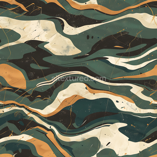 Seamless 3D Stylized Woodland Camouflage PBR Texture with Organic Flowing Shapes