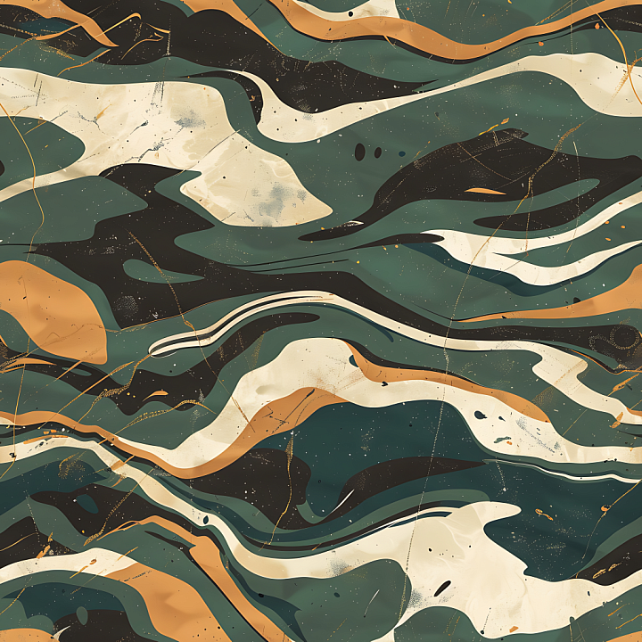 Stylized Woodland Camouflage with Organic Flowing Shapes seamless PBR texture preview