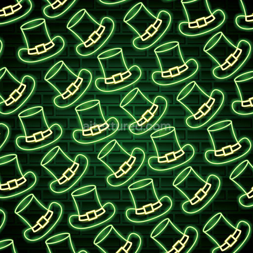 Seamless 3D PBR Neon St. Patrick Hat Pattern Texture on Brick Wall