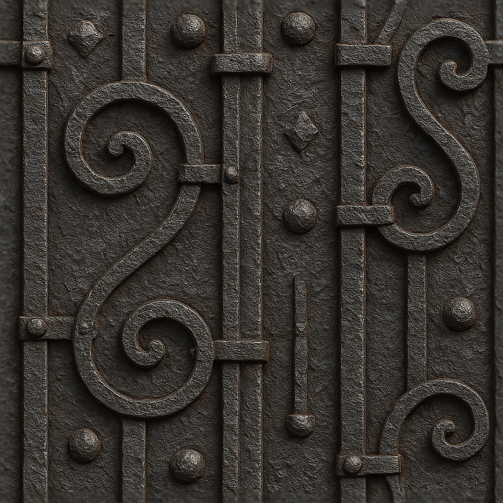 Wrought Iron Fence With Decorative Iron And Oxidized Metal Sur… seamless PBR texture preview