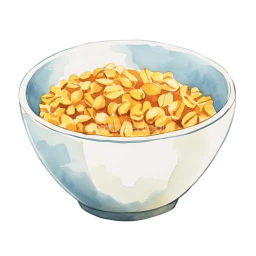 Breakfast Kamut Cereal Bowl Illustration with Light Blue Ceramic Dish