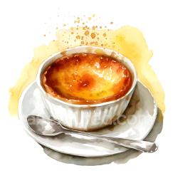 seamless Watercolor Illustration of Creme Brulee for Breakfast Desserts texture 8k free download PBR