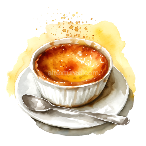 Watercolor Illustration of Creme Brulee for Breakfast Desserts