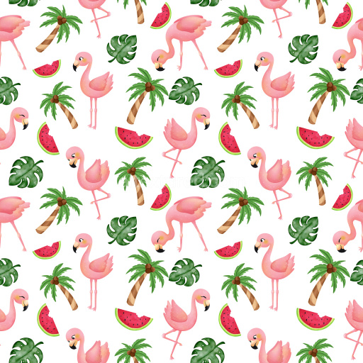 Pattern Bundle - Seamless 3D Pattern PBR Texture Featuring Tropical Flamingos, Palm Trees, and Watermelons texture preview