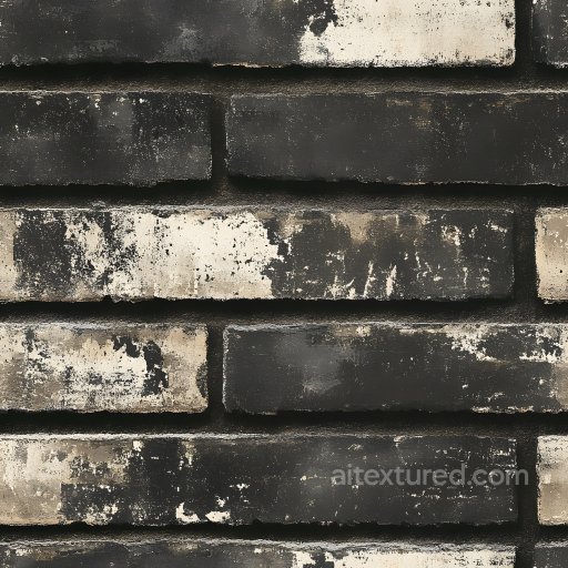 Cracked Black and White Weathered Brick Wall Seamless Texture with Chipped Paint seamless Brick PBR texture