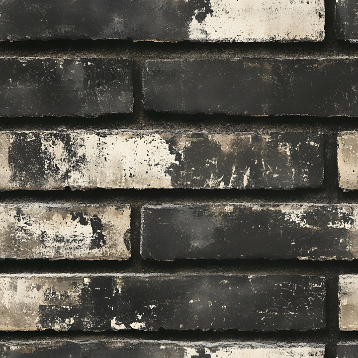 Cracked Black and White Weathered Brick Wall with Chipped Paint seamless PBR texture preview