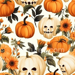 seamless Seamless 3D PBR Watercolor Halloween Texture with Pumpkins and Skull Motifs texture 8k free download PBR