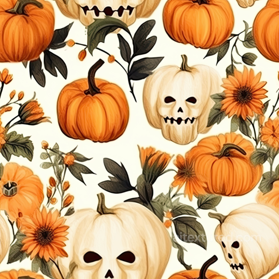 Watercolor Halloween Texture with Pumpkins and Skull Motifs Watercolor Halloween texture preview