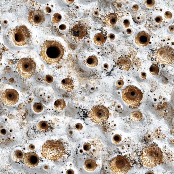 Cavernous Stone PBR Texture Featuring White Rocky Surface with Deep Circular Holes Stone texture preview