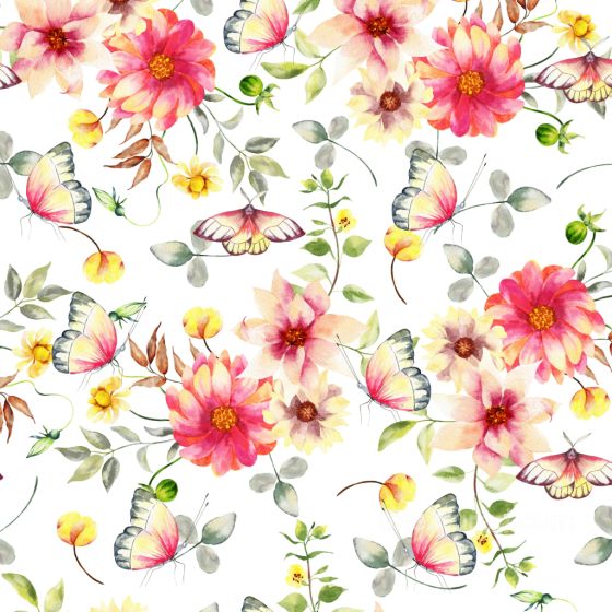 Watercolor Butterflies Texture of Watercolor Pink Flowers and Butterflies with Green Leav… Watercolor Butterflies texture preview
