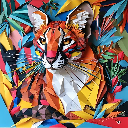 Animal - Seamless 3D PBR Texture Featuring a Colorful Origami Caracal Design texture preview