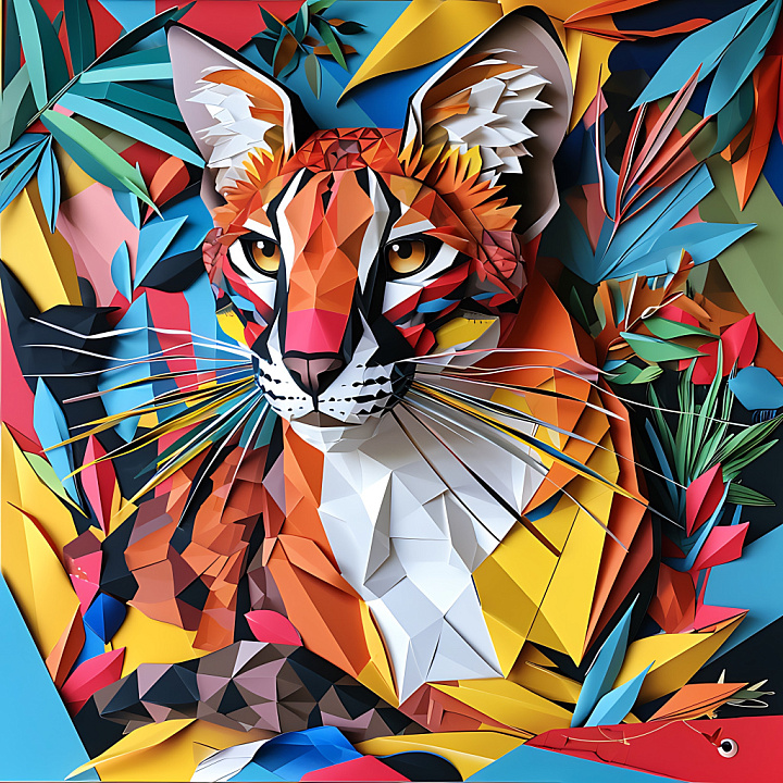 Featuring a Colorful Origami Caracal Design seamless PBR texture preview