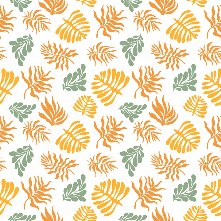 Pattern with Tropical Leaf Motifs in Warm Colors seamless PBR texture preview