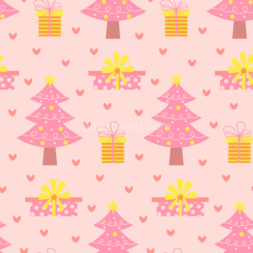 Seamless 3D PBR Christmas digital paper texture with pink trees and gift boxes