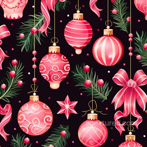 All Christmas Digital paper Texture of Red Christmas Ornaments, Ribbons, and Pine Sprigs seamless All Christmas Digital paper PBR texture