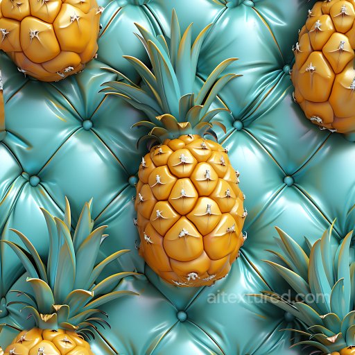 Inflated PBR Texture Featuring Glossy Teal Vinyl Quilts with Puffy Pineapple Elements seamless Inflated PBR texture