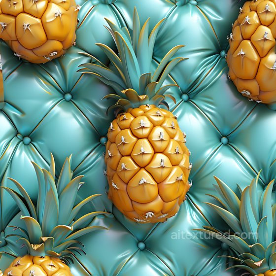 Inflated PBR Texture Featuring Glossy Teal Vinyl Quilts with Puffy Pineapple Elements Inflated texture preview