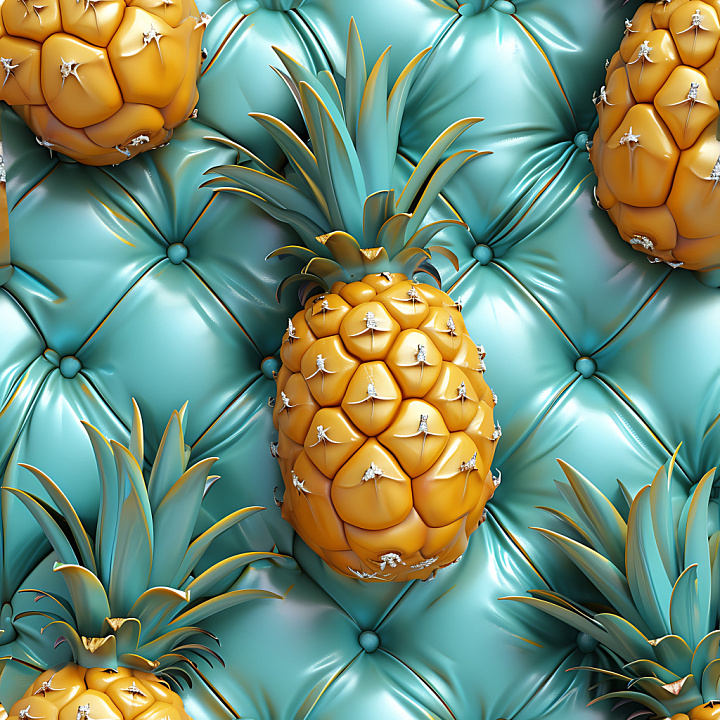 Inflated Featuring Glossy Teal Vinyl Quilts with Puffy Pineapple Elemen… seamless PBR texture preview