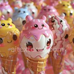 seamless Seamless 3D Inflated PBR Texture with Glossy Cartoon Vinyl Ice Cream Cone Design texture 8k free download PBR