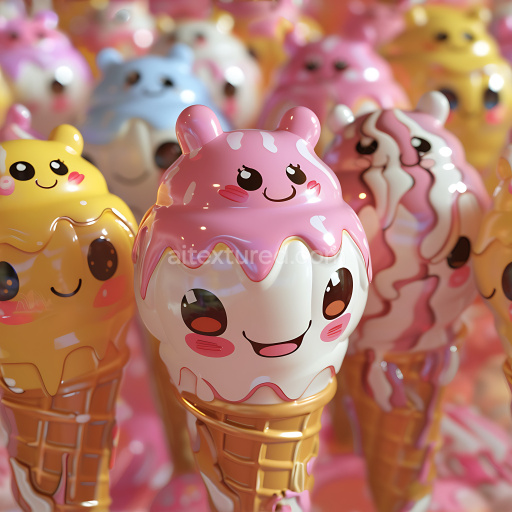 Preview — Seamless 3D Inflated PBR Texture of Glossy Colorful Cartoon Characters