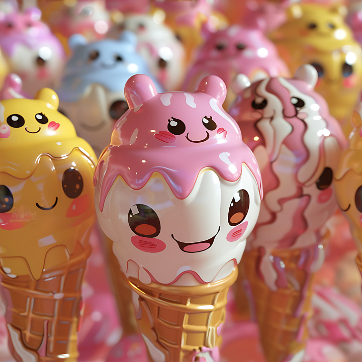 Inflated with Glossy Cartoon Vinyl Ice Cream Cone Design seamless PBR texture preview