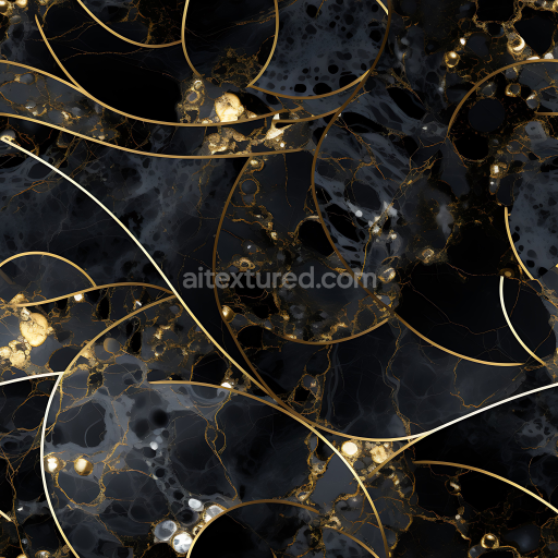 Seamless 3D Black Marble PBR Texture Featuring Elegant Gold Vein Patterns