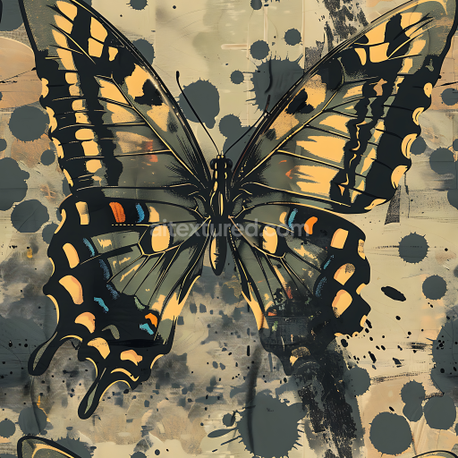 Seamless 3D Abstract Camouflage PBR Texture Featuring Paint Splatter and Graphic Elements