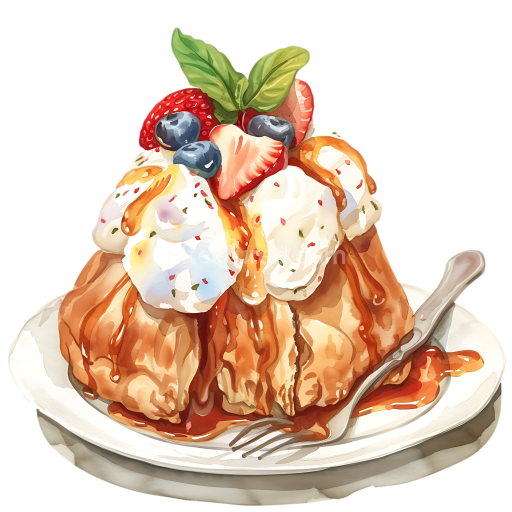 Baked Alaska Breakfast Dessert with Fresh Berries and Whipped Cream Illustration
