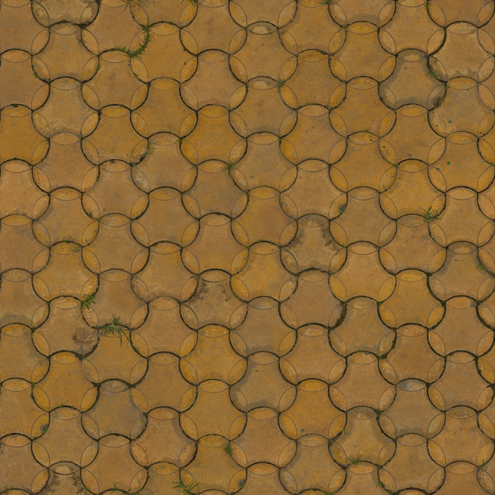Weathered Worn Concrete - Worn Concrete Chipped Worn Patterned Pavers seamless PBR texture preview