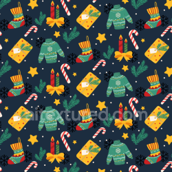seamless Seamless 3D PBR Christmas Pattern Fabric Texture with Festive Icons on Dark Background texture 8k free download PBR