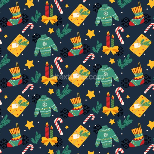 Preview — Seamless 3D PBR Christmas Pattern Fabric Texture with Festive Icons on Dark Background