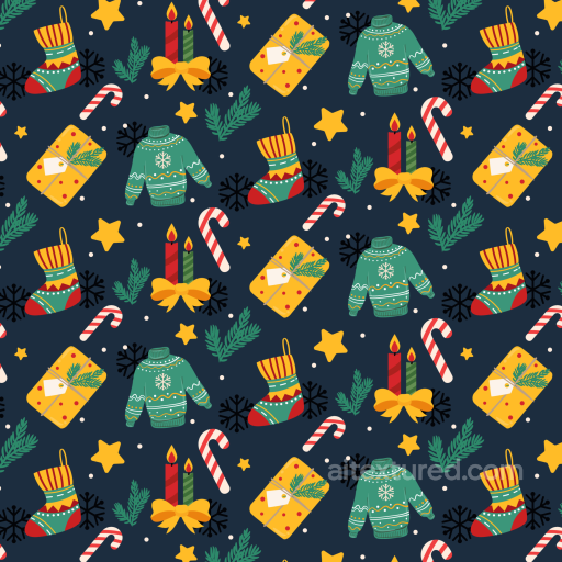 Christmas Pattern Fabric Texture with Festive Icons on Dark Background seamless Christmas Pattern PBR texture