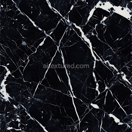 Seamless 3D Black Marble PBR Texture with Bold White Veins and Polished Finish