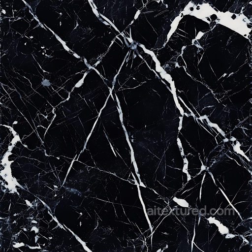 Black Marble PBR Texture with Bold White Veins and Polished Finish seamless Marble PBR texture