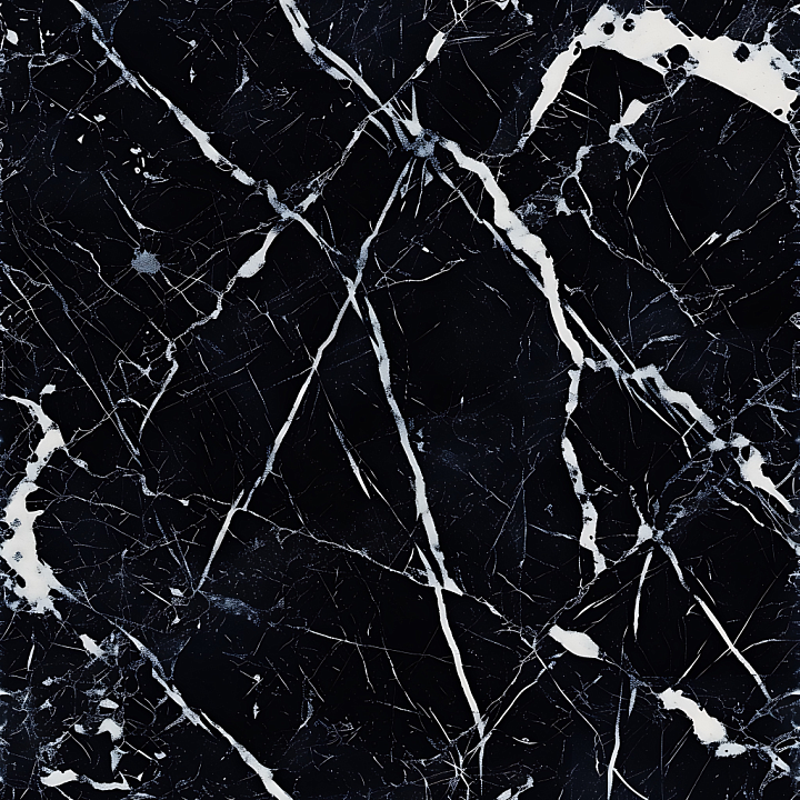 Black Marble with Bold White Veins and Polished Finish seamless PBR texture preview