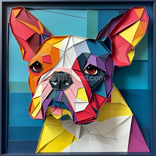 Seamless 3D PBR Texture of Geometric Origami-Style Boston Terrier Dog Face