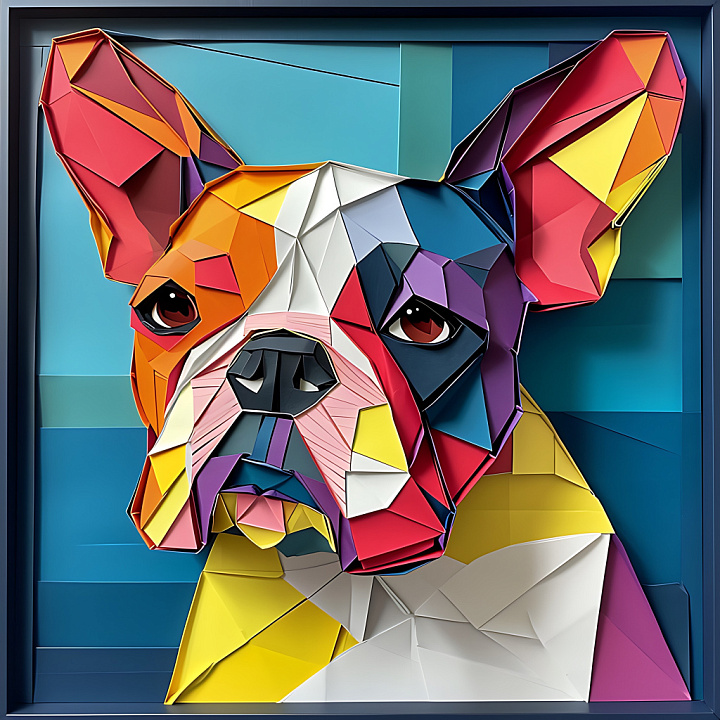 Animal of Geometric Origami-Style Boston Terrier Dog Face seamless PBR texture preview