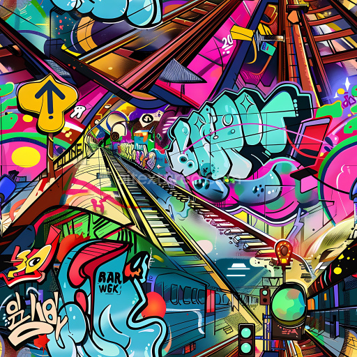 Seamless 3D PBR Graffiti Texture Featuring Vibrant Train Tunnel Mural