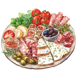 seamless Ploughman's Platter Breakfast Illustration with Fresh Meats, Cheese, and Olives texture 8k free download PBR