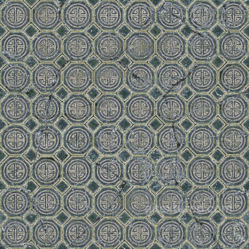 Aged Porcelain Tile Texture with Chinese Style Pattern | Free PBR texture preview