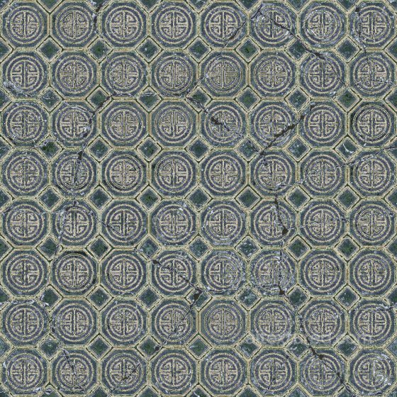 Aged Porcelain Tile Texture with Chinese Style Pattern | Free PBR Tile texture preview