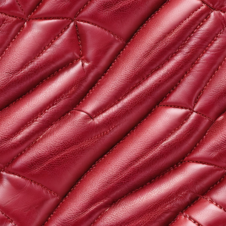 Quilted Glossy Red Leather with Detailed Grain and Stitching seamless PBR texture preview