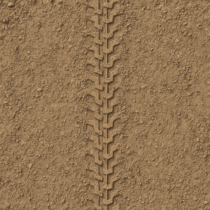 Bike Tire Print On Forest Trail With Shallow Tread And Soil Imprint Eff… seamless PBR texture preview