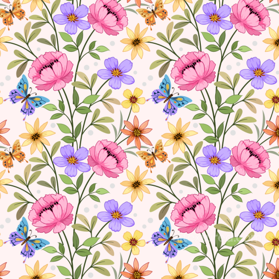 Floral Fabric Texture Featuring Watercolor Butterflies and Vibrant Flowers Watercolor Butterflies texture preview