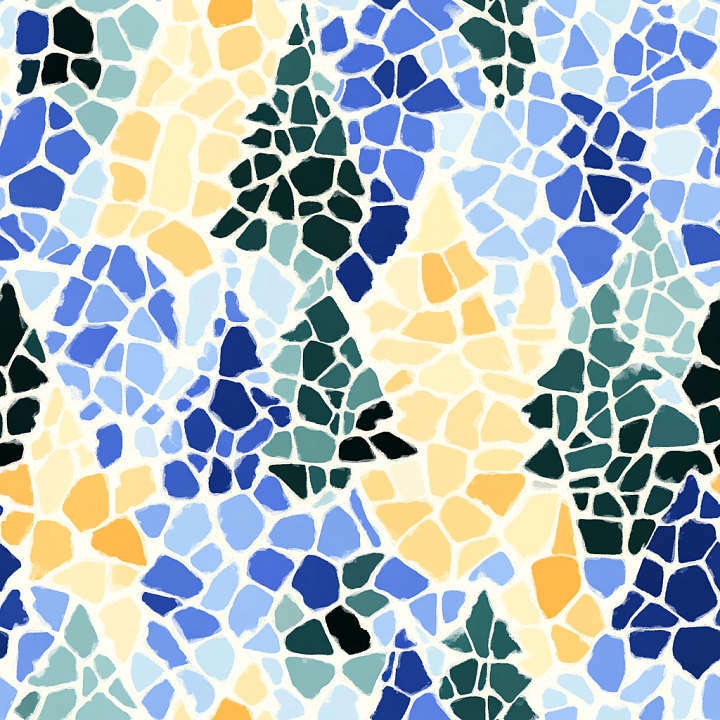 Mediterranean Ceramic Mosaic in Blue and Earthy Tones seamless PBR texture preview