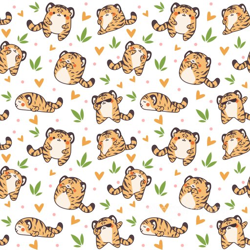 pattern PBR texture with playful cartoon tiger motifs and heart accents seamless Pattern Bundle PBR texture