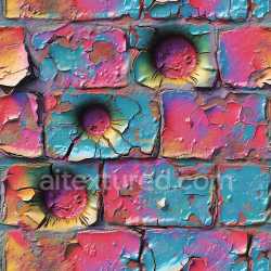 seamless Seamless 3D Cracked Paint Brick PBR Texture With Multicolored Holes and Peeling Surface texture 8k free download PBR